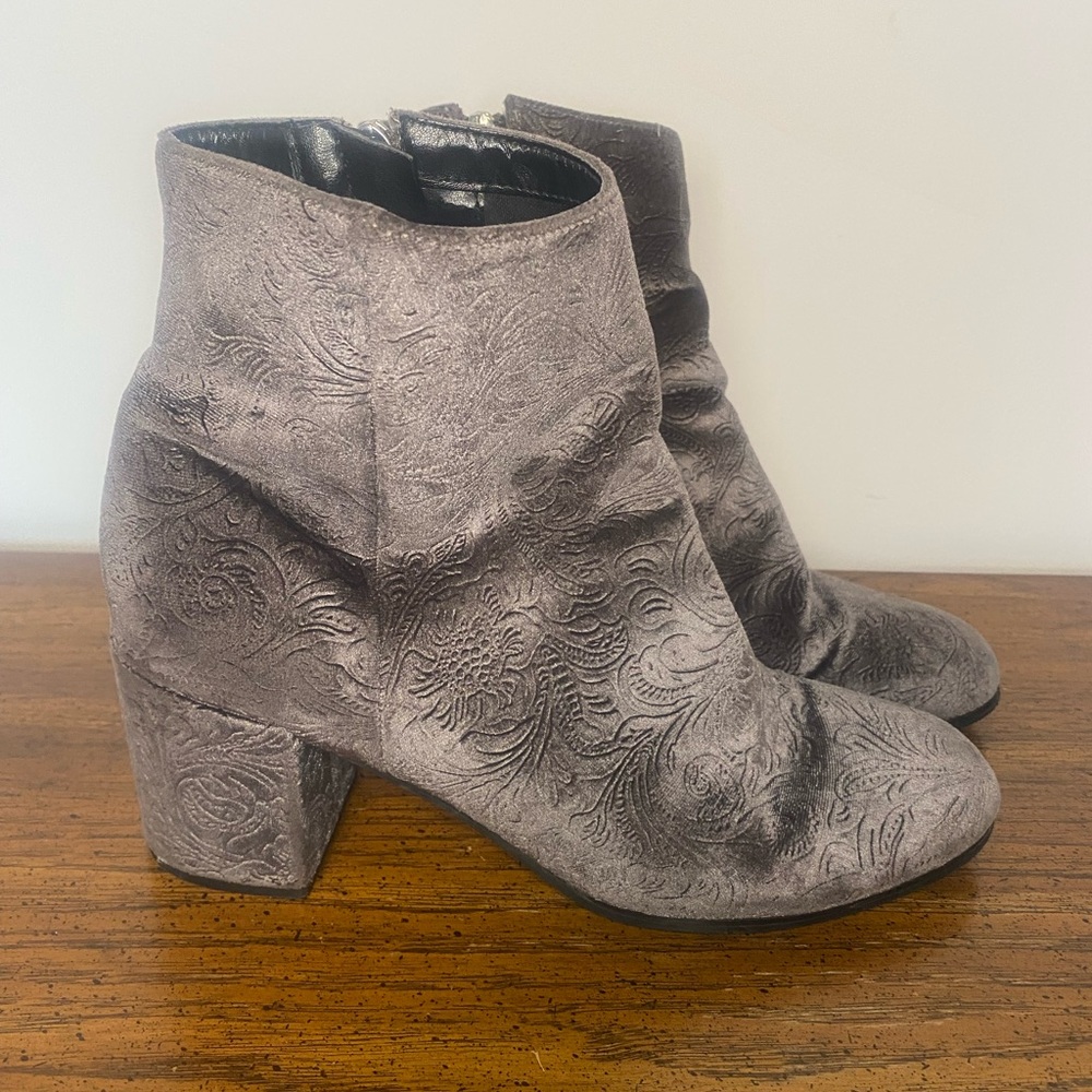 Embossed velvet Indigo rd. ankle booties